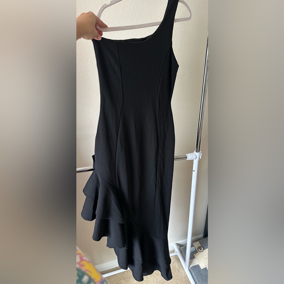 Lulus Steal a Glance Black One-Shoulder Asymmetrical Midi Dress - Picture 4 of 7
